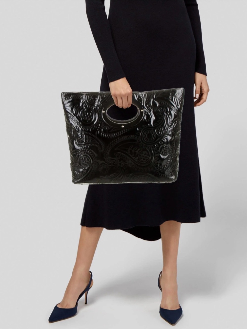 kate spade Large Black Patent Leather Calabases Kei Embossed Tote